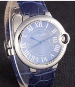 Replica Cartier Ballon Bleu Blue Face Leather Strap Watch