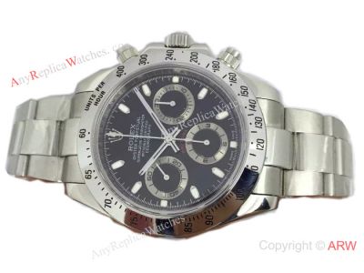 Replica Swiss Grade Rolex Daytona Valjoux 7750 Watch Stainless Steel Black Dial 