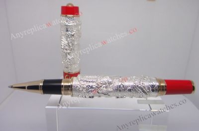 Rollerball Pen Dragon / Loong & Phoenix Silver with Red with Original Wooden Box 