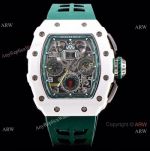 KV Factory Knockoff Richard Mille RM11-03 Le Mans Classic White ATZ Ceramic Flyback Green Rubber Replica Watch